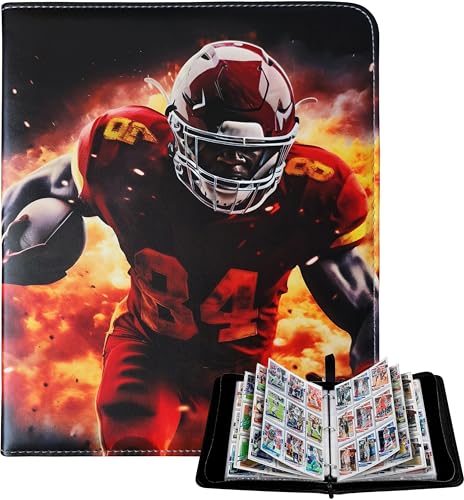 Football Card Binder 900 Pockets, 50 Sleeves Large Football Binder 3 Ring Zipper Trading Cards Holder 9 Pocket, Sport Card Collection Folder Book Storage Organizer, Album Case Protector Collector Gift - color: Black-Orange Football, size: 900 Pockets
