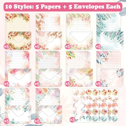 FUNCLASS 160 Pcs Floral Stationery Set Letter and Envelopes - color: Floral