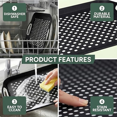 Zuvo Anti-Slip Food Serving Tray with Handles (Set of 2) – BPA-Free Plastic, Lightweight & Durable – Non-Slip Couch Trays for Eating & Drinks (Black) - color: Black