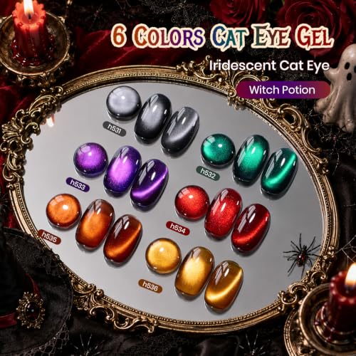 Beetles Halloween Box Cat Eye Gel Nail Polish Set, Witch Potion 6 Colors - color: A - Halloween Cat Eye | Witch Potion
