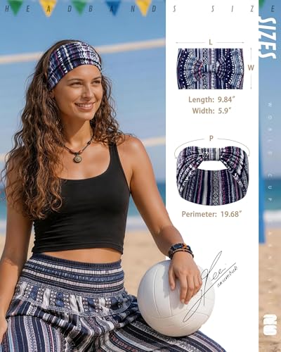 Awumbuk Wide Headbands for Women Knotted Non Slip, Soft Moisture Wicking Head Bands for Workout Sports Yoga 8 Pack - color: Africa black