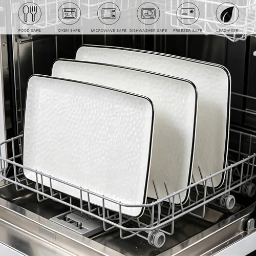 Serving Platters, 16/14.3/13.1Inches Large Serving Dishes for Entertaining, Rectangular Serving Tray, Ceramic Serving Dish, White Platters for Serving Food, Appetizers, Entertaining, Party, Set of 3
