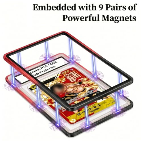 Magnetic PSA/CGC Slab Protector with Foldable Kickstand - UV Protection Tempered Glass & Aluminum Metal Bumper for 35PT PSA CGC CSG AGS, 9-Point Secure Lock Display Guard & Clear View (Black/Red) - color: Black/Red, size: PSA Card Case