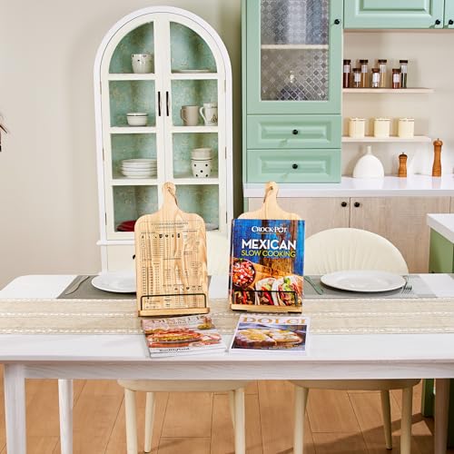 Housejoy Wooden Cookbook Stand for Kitchen with 2 Aprons&Conversion Chart
