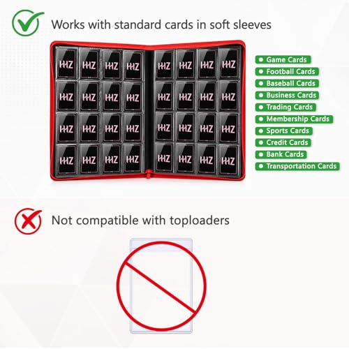 HHZ 16-Pocket Trading Card Binder, 832 Slots, Side Loading, Ringless -Red - color: Red