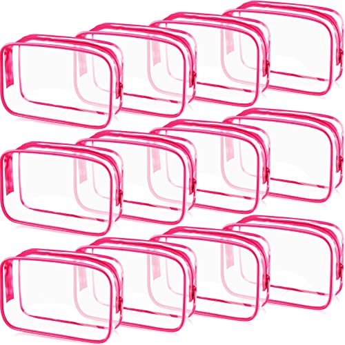 Weewooday 12 Pcs Clear Cosmetic Bags PVC Zipper,None - color: Rose Red, size: Medium