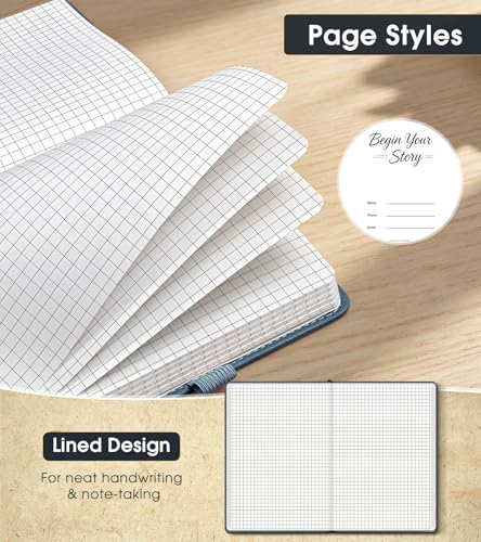 A5 Leather Hardcover Graph Paper Notebook, 160 Pages (5 Squares/Inch), 180° Lay-Flat Binding, 100 GSM Thick Paper, for Math, Engineering, Students & Technical Work (Dusty Blue) - color: Dusty Blue, size: Grid