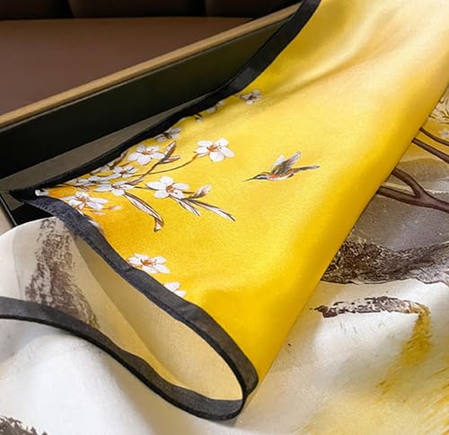 JERLA 100% Mulberry Silk Neck Scarf 21"x21" Small Square Scarfs for Women Gift Packed - color: Yellow Tree