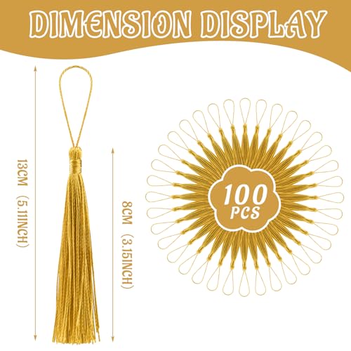 100 Pcs Bookmark Tassels Bulk Gold Soft Craft Silky Handmade Mini Tassels for Jewelry Making with Loops for DIY Craft Accessory Dress Decoration - color: Gold