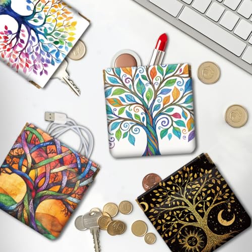 Peacoblue tree of life Coin Purse,PU Leather Squeeze Pouch 4PCS - style: Tree of Life