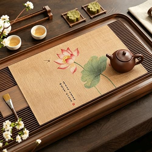 Bamboo Placemats Set of 4, Asian Style Table Mats Ancient Chinese Paintings Zen Floral Place Mats for Indoor Outdoor Kitchen Dining Table (Lotus, Set of 4) - color: Lotus
