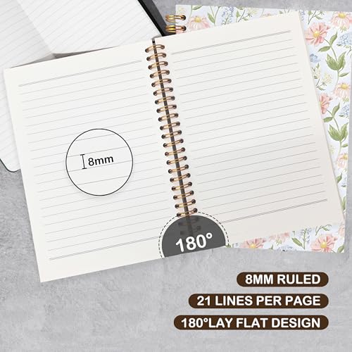 VIIJJUE Floral Notebook, Flower Journals for Writing, Hardcover Spiral Notebooks, 5.5x8.3 Inch - color: Full-page flower-04