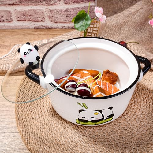 Porcelain Soup Bowl with Lid, Handles, Spoon and Chopsticks, 6'' Ramen Bowl - color: White