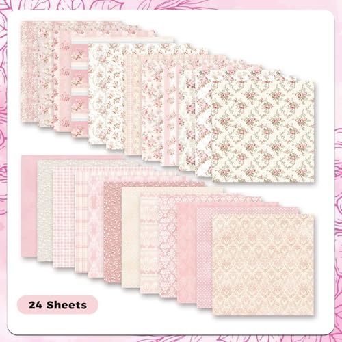 24 Sheets Blue Floral Scrapbook Paper & 24 Pink Scrapbook Paper 6'' X 6''