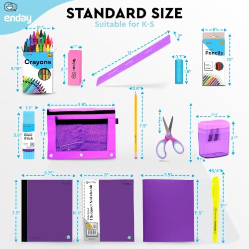 Enday Back to School Supplies for Kids, School Supply Box Grades K-5 (Purple, 12 Kits) - color: Purple, size: 12 Kits