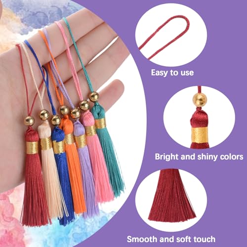 Mini Tassels Charm, 90pcs Gold Beads with Hanging Loop Mixed Color Mini Tiny Handmade Craft Tassels Charms for DIY Jewelry Necklace Making Accessories - color: 18 Colors-6cm