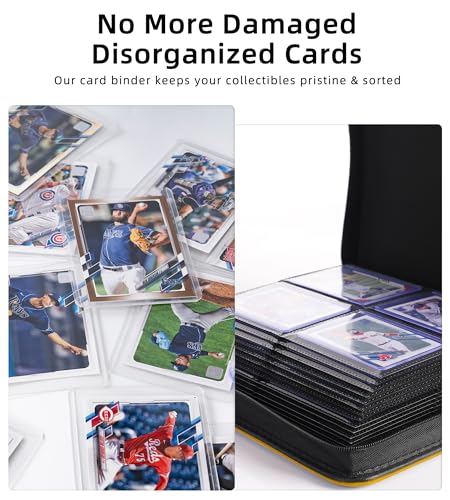 Top Loader Binder, Holds 128 Cards, 4 Pocket Zipper Binder for 3" x 4" Top Loader, Ringless Side-Loading Pages, Collectible Sports & Hard Sleeve Card Album (Golden Yellow) - color: Golden Yellow