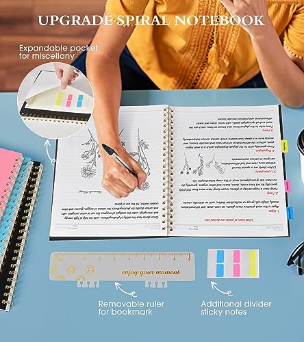 Spiral Notebook Journal 8.5” x 11”, A4 Large Notebooks for Women Men, College Ruled Lined Journal, 100 GSM Paper, Plastic Hardcover Spiral Bound Journals for Work School Note Taking Business, Black - color: Black, size: Line