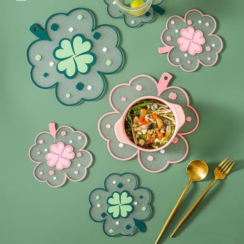 Kawaii Pot Holders for Kitchen Essentials Decor for New Home Clover Trivet - size: Pink Clover Trivets 2pcs