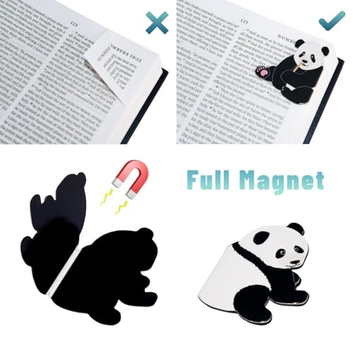 Magnetic Panda Bookmark for Women, 6 Pieces Assorted Cute Book Markers Clip Set, Reading Accessories Birthday Gifts, Book Mark for Book Lovers