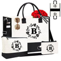 Monogram Personalized Initial Canvas Tote Bags for Women, Double-sided Embroidery Monogrammed Tote Bag Gifts - color: B
