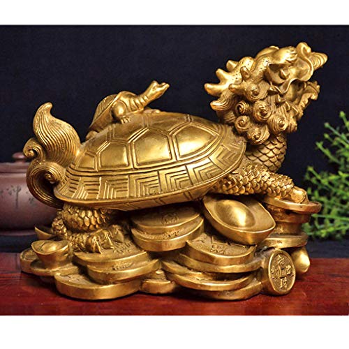 Amperer Feng Shui Brass Dragon Turtle Statue Wealth Prosperity Sculpture with Set of 5 Lucky Charm Ancient Coins on Red String Best Housewarming Congratulatory Gift Home Decor (C2 Dragon Turtle) - color: C2 Dragon Turtle