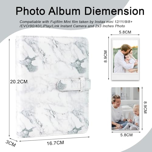 256 Pockets Photo Album for 2x3 Inch Photo, Kpop Photocard, Leather Cover, Photo Album Book Fit for Fujifilm Mini 12/11/9/8/EVO/Link/Liplay Instant Flims (White marble, 256 Pockets) - color: White marble, size: 256 Pockets