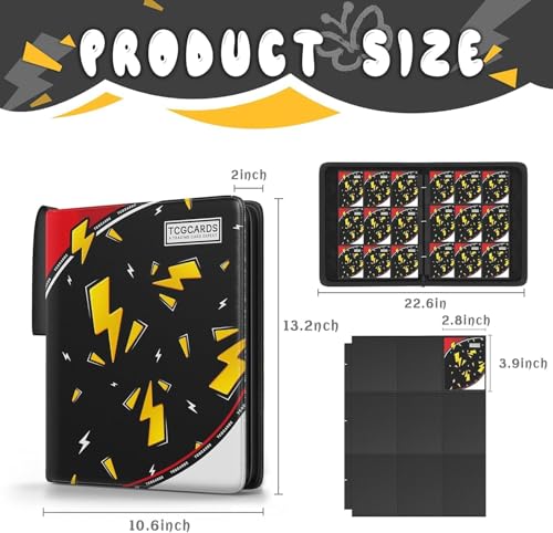 Trading Card Binder 9 Pocket,Card Binder 900 Pockets,Card Book Holder Cards with 50 Removable Sleeves,3-Ring Zip Design MTG/TCG/Sport Collectible Trading Card Albums Gifts for Boys and Girls (Black) - color: Black, size: Large