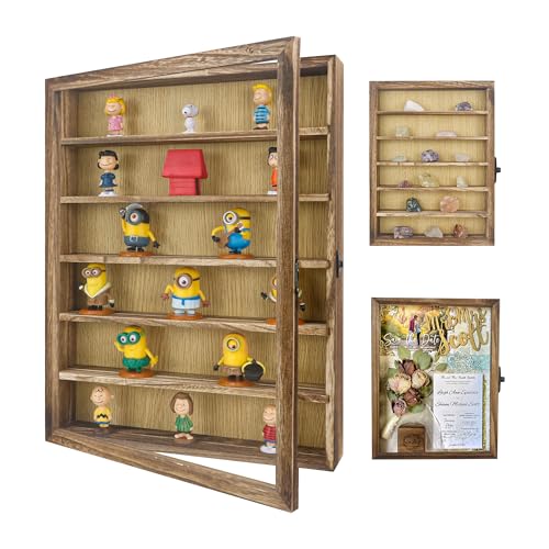 FramePro Shadow Box Frame Display Case 12x16 with Removable Shelves, Deep Memory Box Trinket Knick Knack Shelf Cabinet for Collector, Keepsake Coins Military Medals Wedding Flowers Real Wood - color: Carbonized Wood, size: 12x16