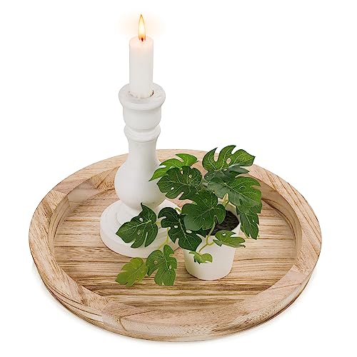 Hanobe Wooden Decortaive Coffee Table Tray, Round Candle Holder Centerpiece - color: Light Burnt Wood