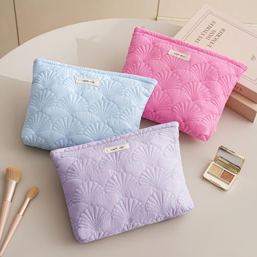 RSRSLEII Quilted Cotton Seashell Makeup bag, Travel Toiletry Bag,Light Blue - color: 11 Light Blue