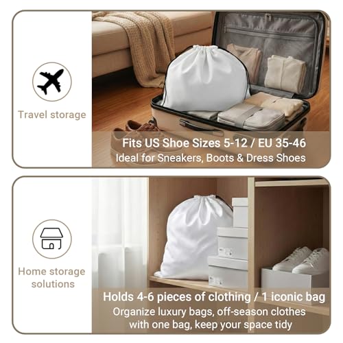 Q&J Fabric Co. 6 Pack Satin Dust Bags for Handbags & Purses - Drawstring Storage Bags for Shoes, Boots, Wallets, Travel Organizer Pouches, Soft Polyester Protector Covers (19.7''x23.6", White) - color: White, size: 19.7"x23.6"