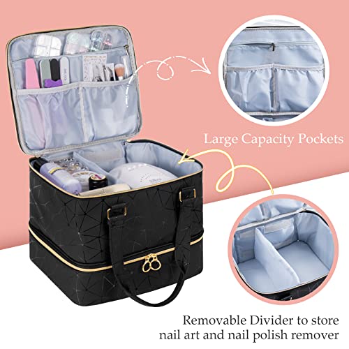 Uross Nail Polish Organizer Bag Holds 42 Bottles Nail Polish & Nail Lamp, Gel Nail Polish Organizers and Storage box for Nail Tech, Nail Kit Supplies Organizer Case - Black - color: Black, size: Large - 11 x 9.5 x 9.5 inch (42 bottles)