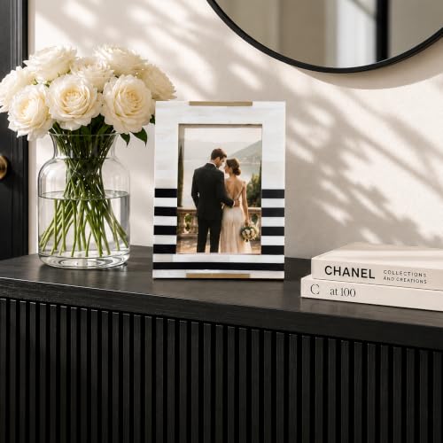 Handicrafts Home Handmade Bone Inlay 4x6 Black Picture Frame Brass Decor - color: WEST-COAST-NAPLES, size: 4X6