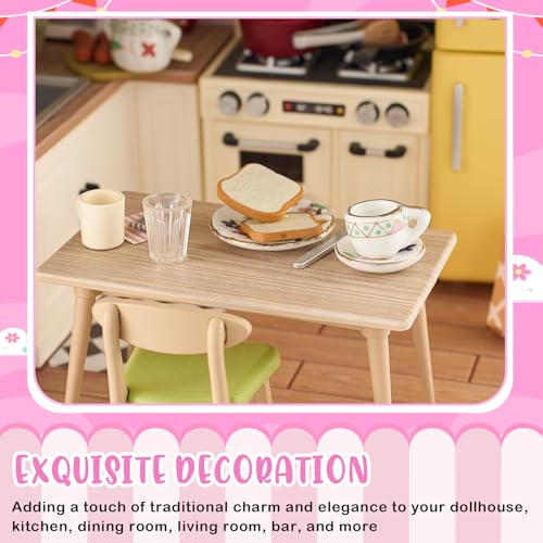 Sumind 15 Pieces Miniature Porcelain Tea Cup Set Kitchen Miniature Porcelain Set Mini Flower Pattern Teapot Cup Plates Kitchen Accessories(Gold Leaf Style) - style: Gold Leaf Style
