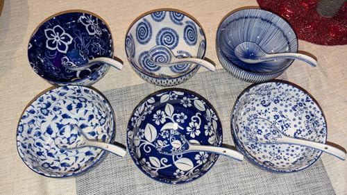 28Oz Ceramic Ramen Noodle Pho Bowl Set with Chopstick&Spoon&Gift box - size: 6in Dense Lined Pattern