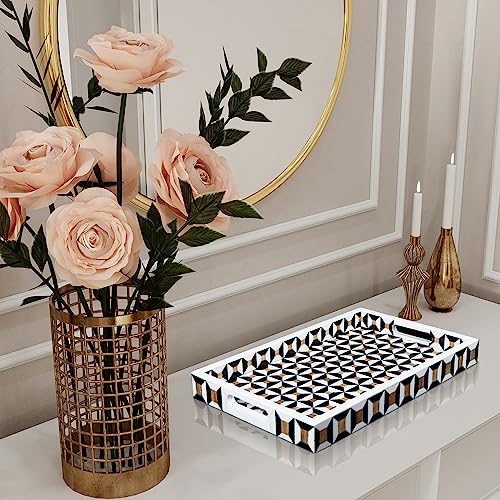 Handicrafts Home Resin Inlay Wood Black White Decorative Ottoman Tray,17x11 - color: Discovery Cypher, size: 17" x 11" x 2"