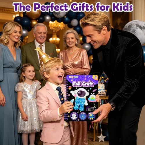 FUNNYB&G Foil Art Craft Kit for Kids, Sparkly Birthday Gift Toy for Boys - style: Space