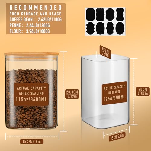 D2scrma 115oz/3.6Qt/3400ml Square Glass Storage Containers with Lids 1-Pack - size: 115oz*1