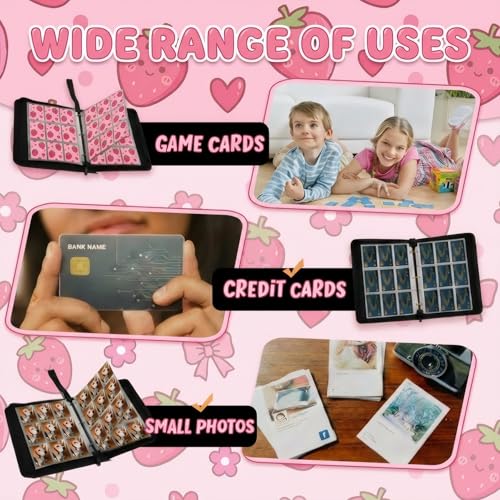 Card Binder 9 Pocket, Pink Cute, 900 Cards, PU Leather - color: Pink Cute