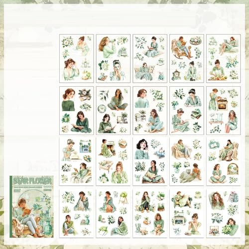 TIAMECH Star Hibiscus Garden Green Girl Sticker Book - color: Star Hibiscus Garden
