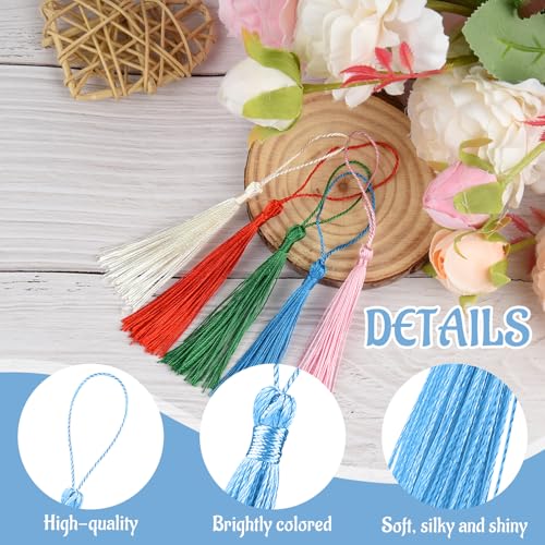 100 Pcs Bookmark Tassels Bulk 20 Colors Soft Craft Silky Handmade Mini Tassels for Jewelry Making with Loops for DIY Craft Accessory Dress Decoration - color: Multi Color