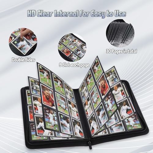 9 Pocket Card Binder - 540 Capacity with Zip Closure Premium, Double-Sided,Sturdy & Sleek PU Leather Protector for MTG, TCG, Sport & Collectible Cards (Dark blue) - color: Dark blue