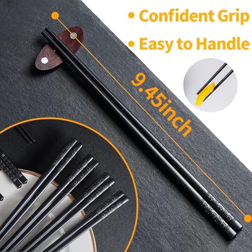 12 Pairs Fiberglass Chopsticks Reusable Chop Sticks Black Chopstick Dishwasher Safe Japanese
