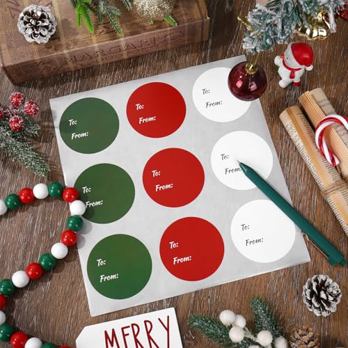 Whaline 315Pcs Christmas Paper Gift Tag Sticker 2.5 Inch Red Green White Circle Present Sticker to and from Self Adhesive Blank Seal Label for Gift Party Favor Marking, 3 Colors - color: Christmas