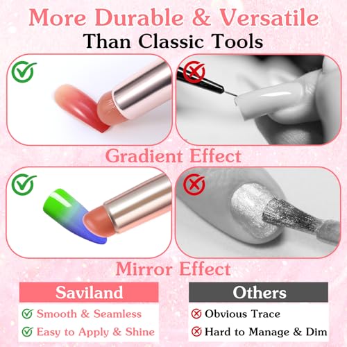 4 Pcs Silicone Chrome Nail Powder Applicator, Brush for Ombre Nail Art Reusable Nails Tools Silicone Pen Soft Head Stamper Manicure Tool for Ombre, Chrome, French Nails, Beginners