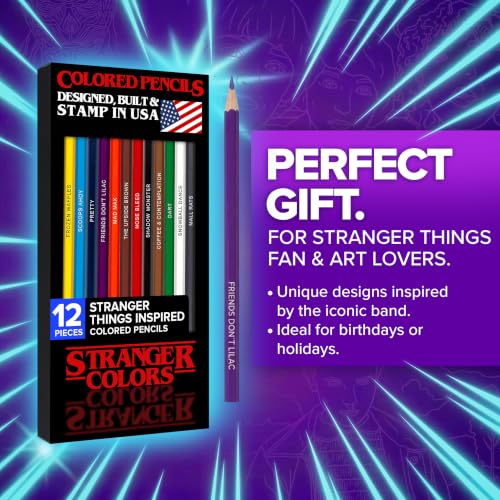 Mystery Lights Colored Pencils, 12 Foil-Stamped Gift Set - style: Stranger Things