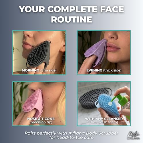 Avilana Silicone Face Scrubber — Dual Sided Facial Cleansing Brush with Nose Tip — Soft Face Exfoliator for Pore Deep Cleaning — Food Grade Face Wash Brush for All Skin Types (Blue) - color: Blue