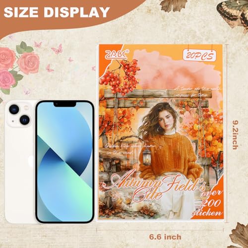 PET 20 Sheets 180 Pre-Cut Fall Stickers for Scrapbooking Landscape People Scrapbook Sticker Transparent Stickers for journali Scrapbook Supplies - color: Autumn