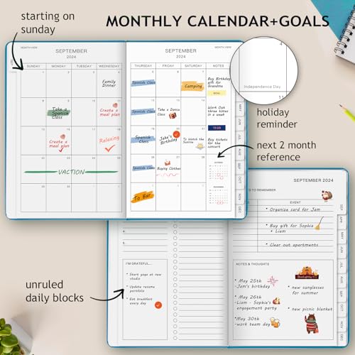 JUBTIC 2024-2025 Planner, 2024-2025 Weekly and Monthly Planner, Academic Planner with Monthly Tabs, from Jul 2024 - July 2025, Stickers Included, A5(5.8"×8.5"), Hardcover(Turquoise)